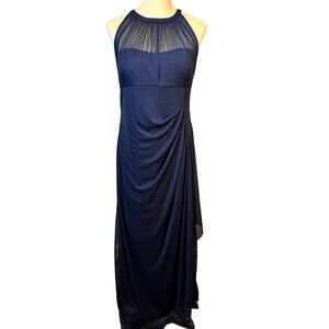 David’s Bridal NWT Sleeveless Long Mesh Dress Illusion Neckline Navy Sz. 10